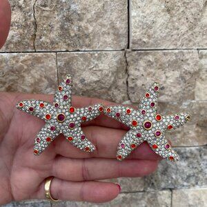 Vintage Starfish Swarovski Clip Earrings